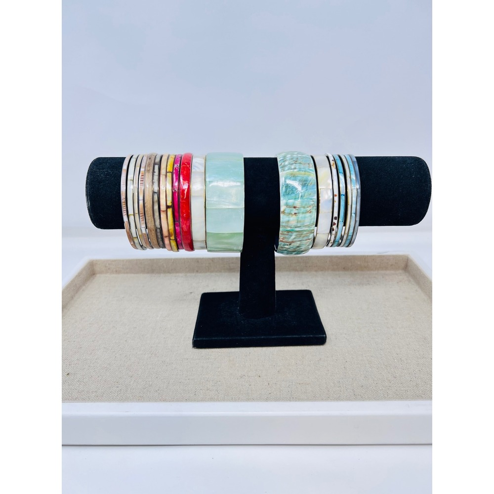 Vintage l Shell Multicolor Inlay Bangle & Cuff Bracelet Lot of 18 - Picture 1 of 16